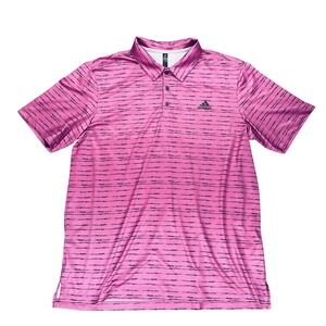 Adidas Golf Mens XL Pink Navy Blue Distressed Stripe Performance Polo Shirt